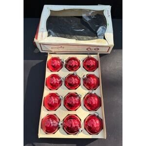 Vintage Pyramid 12 Dozen Red Mercury Glass Balls Christmas Ornaments 2” USA